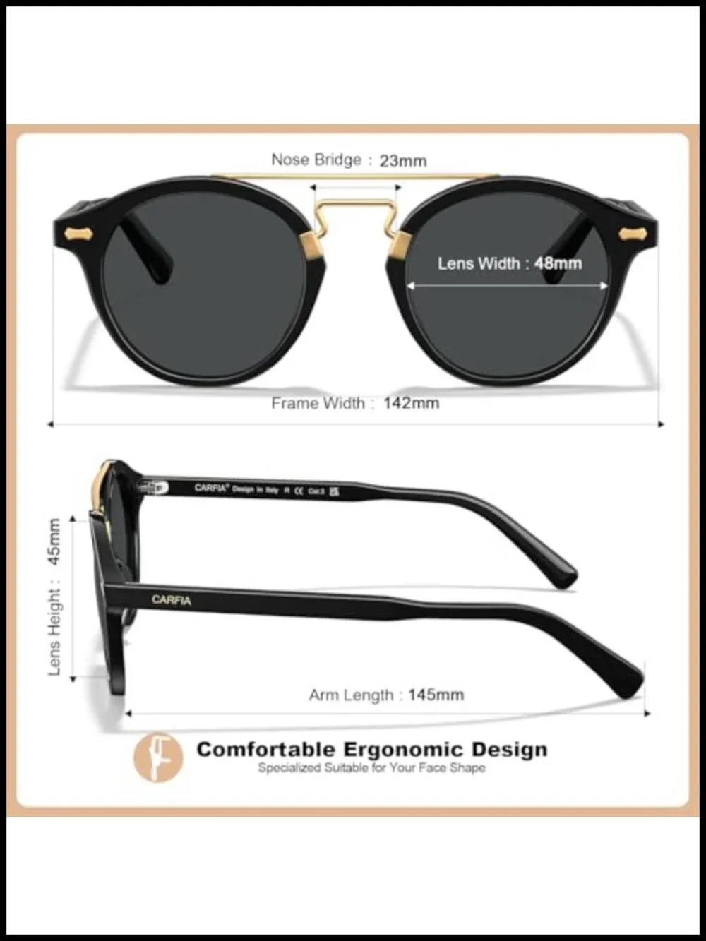 Retro Acetate Polarized Sunglasses Round Metal Double Bridge